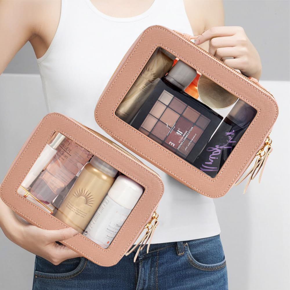 Travel Clear Makeup Bag Set, TSA Approved Cosmetic Bag Case with Zipper Portable Makeup Pouch Toiletry Bag Traveling Cosmetic Organizer Storage Bag Car Organizer Car Essentials