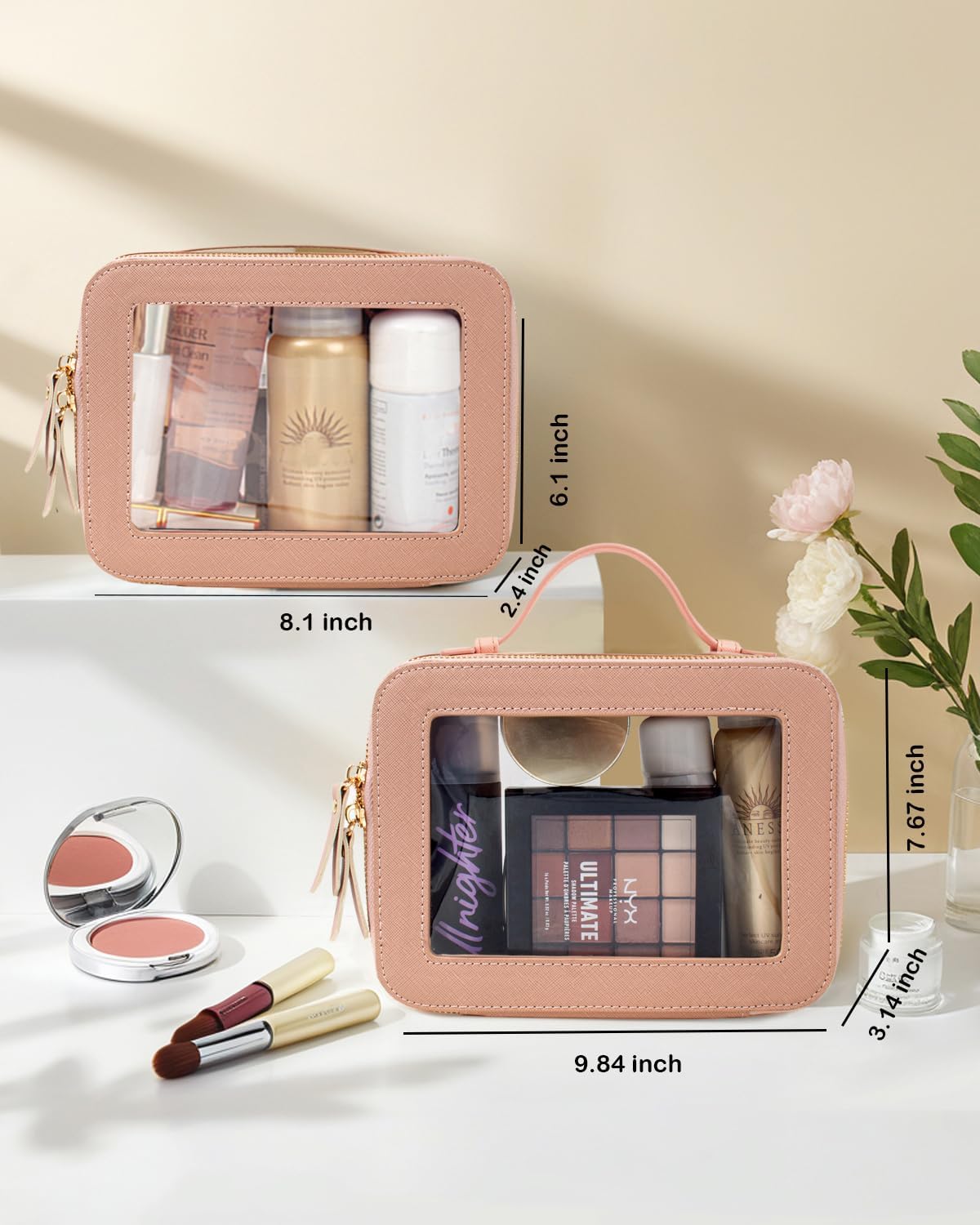 Travel Clear Makeup Bag Set, TSA Approved Cosmetic Bag Case with Zipper Portable Makeup Pouch Toiletry Bag Traveling Cosmetic Organizer Storage Bag Car Organizer Car Essentials