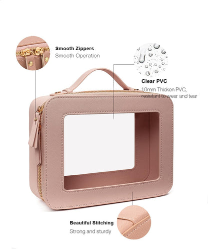Travel Clear Makeup Bag Set, TSA Approved Cosmetic Bag Case with Zipper Portable Makeup Pouch Toiletry Bag Traveling Cosmetic Organizer Storage Bag Car Organizer Car Essentials