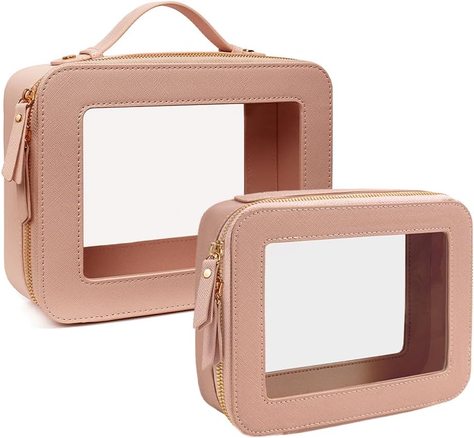 Travel Clear Makeup Bag Set, TSA Approved Cosmetic Bag Case with Zipper Portable Makeup Pouch Toiletry Bag Traveling Cosmetic Organizer Storage Bag Car Organizer Car Essentials