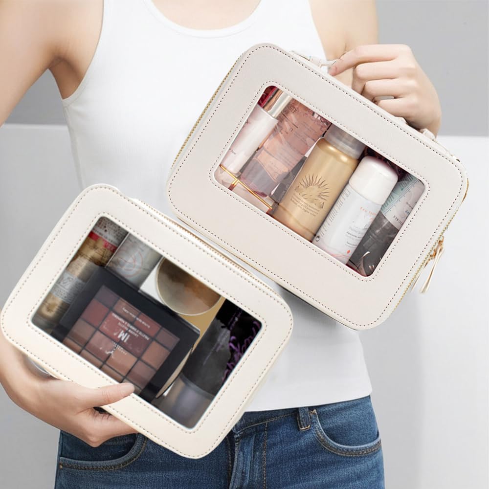 Travel Clear Makeup Bag Set, TSA Approved Cosmetic Bag Case with Zipper Portable Makeup Pouch Toiletry Bag Traveling Cosmetic Organizer Storage Bag Car Organizer Car Essentials