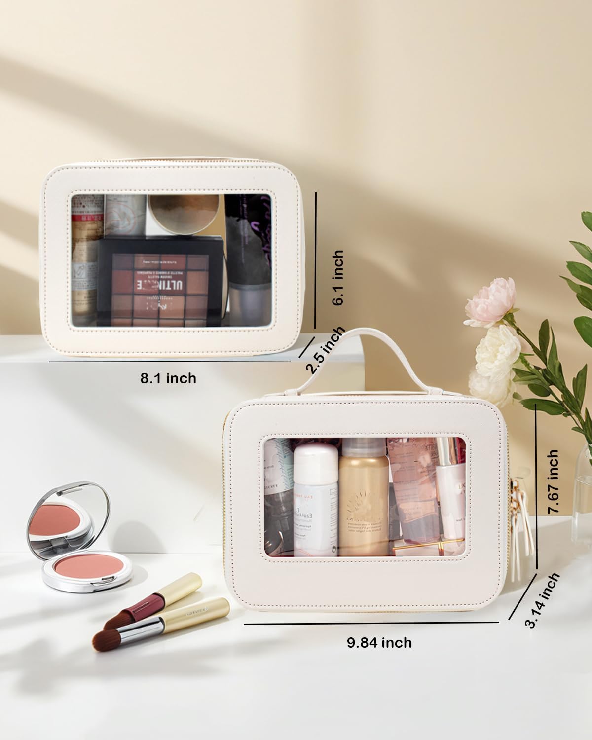 Travel Clear Makeup Bag Set, TSA Approved Cosmetic Bag Case with Zipper Portable Makeup Pouch Toiletry Bag Traveling Cosmetic Organizer Storage Bag Car Organizer Car Essentials