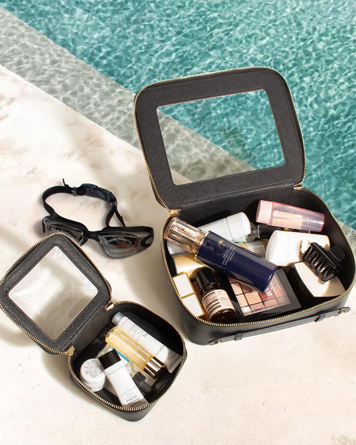 Travel Clear Makeup Bag Set, TSA Approved Cosmetic Bag Case with Zipper Portable Makeup Pouch Toiletry Bag Traveling Cosmetic Organizer Storage Bag Car Organizer Car Essentials