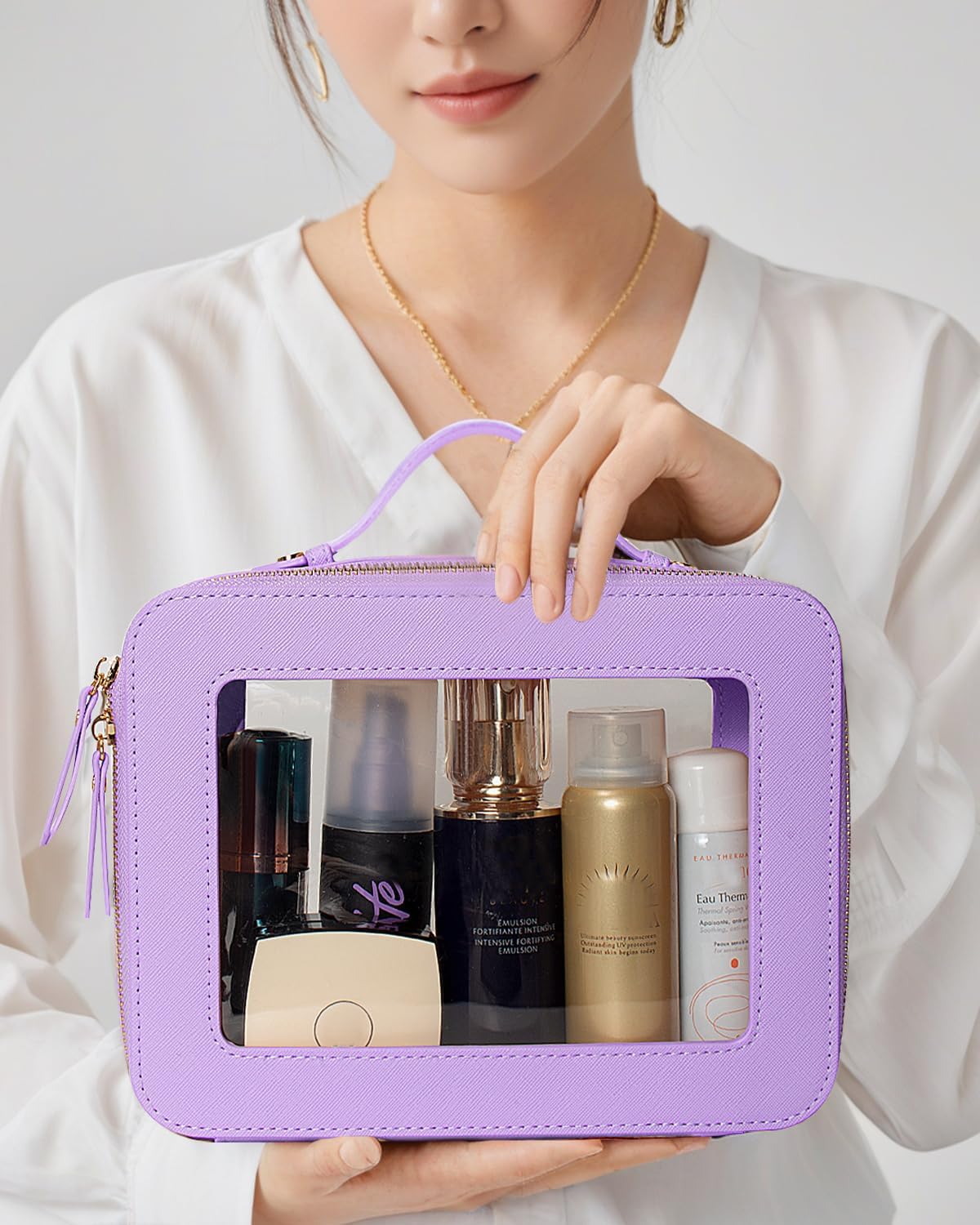 Travel Clear Makeup Bag Set, TSA Approved Cosmetic Bag Case with Zipper Portable Makeup Pouch Toiletry Bag Traveling Cosmetic Organizer Storage Bag Car Organizer Car Essentials
