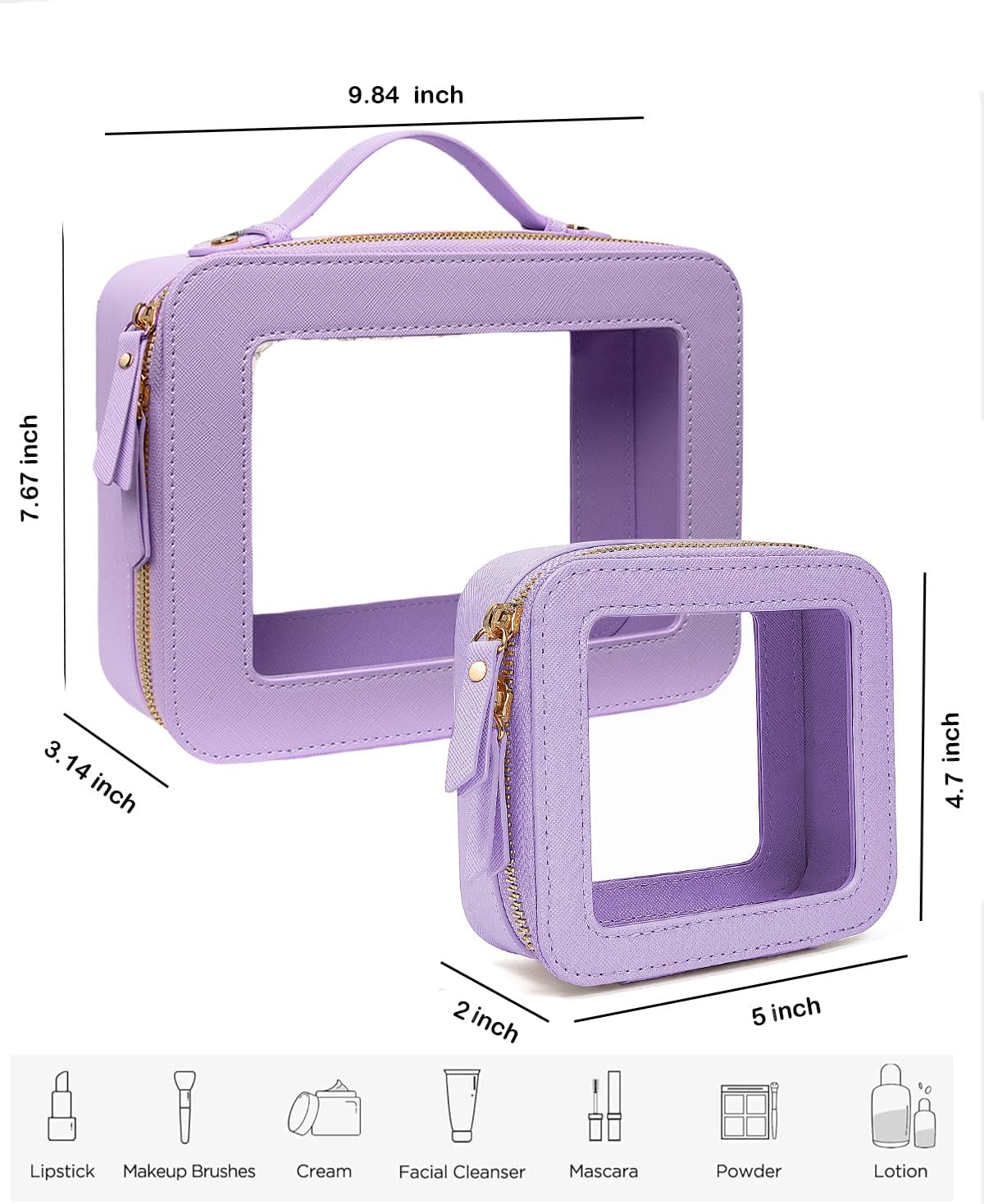 Travel Clear Makeup Bag Set, TSA Approved Cosmetic Bag Case with Zipper Portable Makeup Pouch Toiletry Bag Traveling Cosmetic Organizer Storage Bag Car Organizer Car Essentials