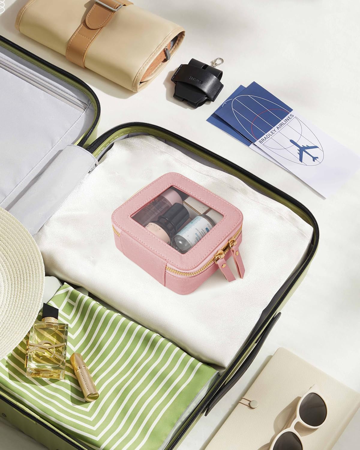 Travel Clear Makeup Bag Set, TSA Approved Cosmetic Bag Case with Zipper Portable Makeup Pouch Toiletry Bag Traveling Cosmetic Organizer Storage Bag Car Organizer Car Essentials