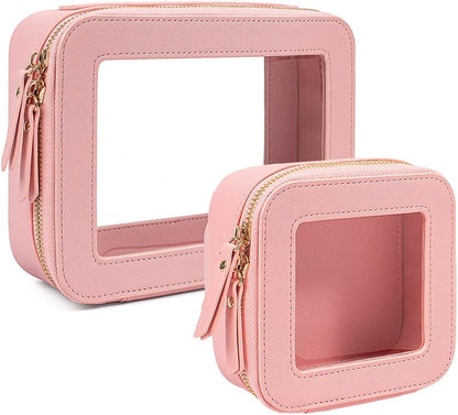 Travel Clear Makeup Bag Set, TSA Approved Cosmetic Bag Case with Zipper Portable Makeup Pouch Toiletry Bag Traveling Cosmetic Organizer Storage Bag Car Organizer Car Essentials