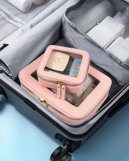 Travel Clear Makeup Bag Set, TSA Approved Cosmetic Bag Case with Zipper Portable Makeup Pouch Toiletry Bag Traveling Cosmetic Organizer Storage Bag Car Organizer Car Essentials