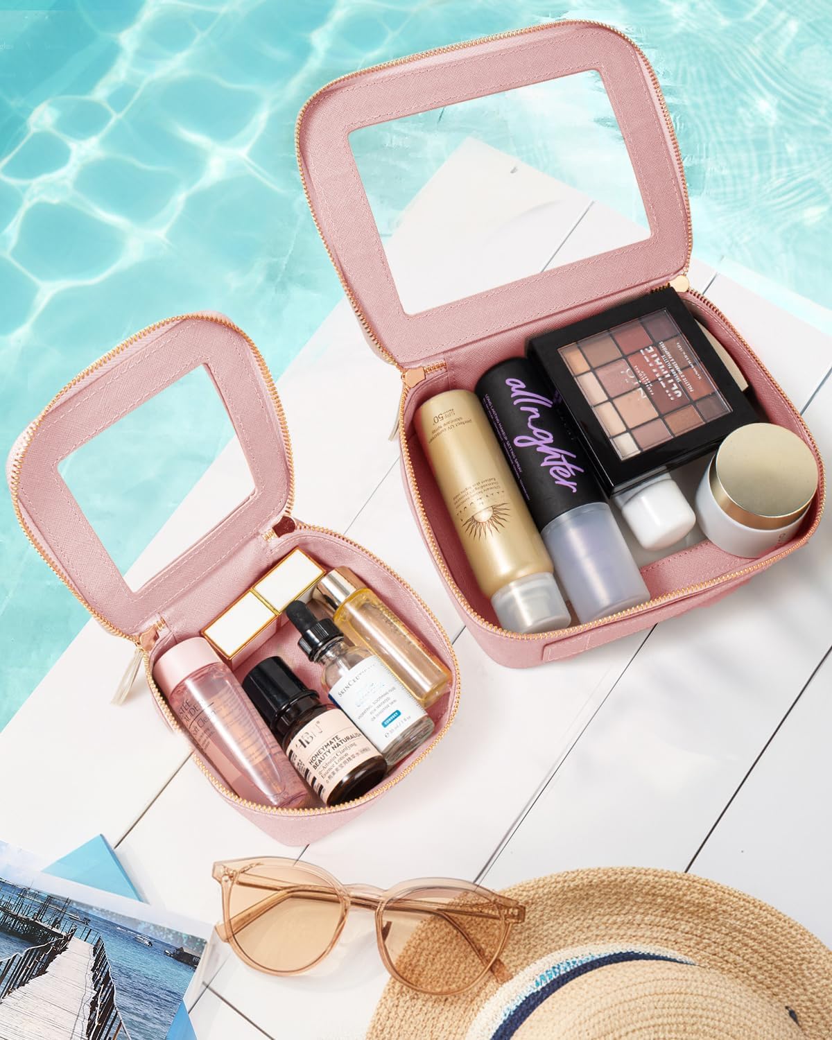 Travel Clear Makeup Bag Set, TSA Approved Cosmetic Bag Case with Zipper Portable Makeup Pouch Toiletry Bag Traveling Cosmetic Organizer Storage Bag Car Organizer Car Essentials