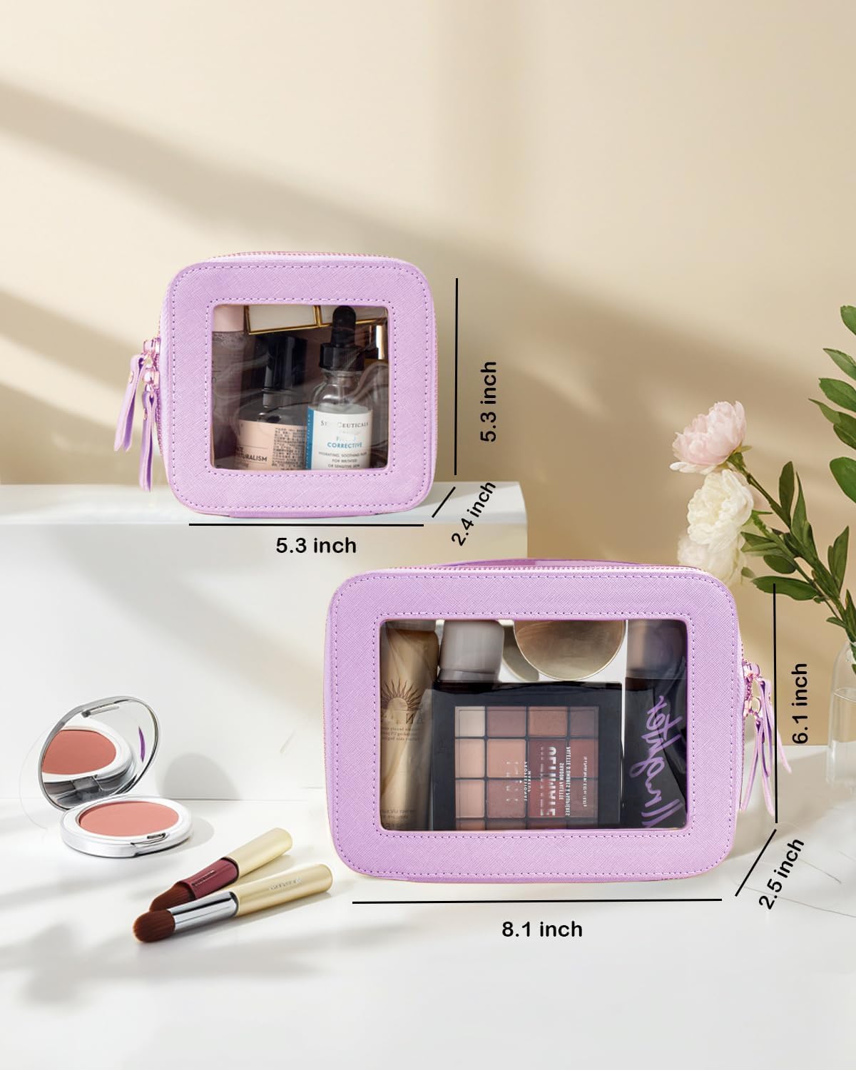Travel Clear Makeup Bag Set, TSA Approved Cosmetic Bag Case with Zipper Portable Makeup Pouch Toiletry Bag Traveling Cosmetic Organizer Storage Bag Car Organizer Car Essentials