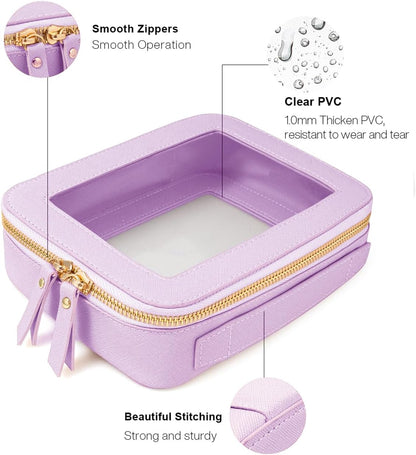 Travel Clear Makeup Bag Set, TSA Approved Cosmetic Bag Case with Zipper Portable Makeup Pouch Toiletry Bag Traveling Cosmetic Organizer Storage Bag Car Organizer Car Essentials