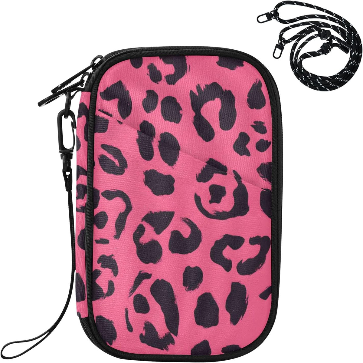 Passport Holder Pink Leopard Neck Pouch Travel Wallet