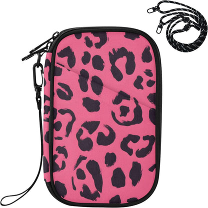 Passport Holder Pink Leopard Neck Pouch Travel Wallet
