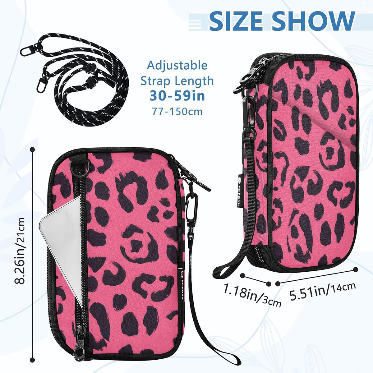 Passport Holder Pink Leopard Neck Pouch Travel Wallet