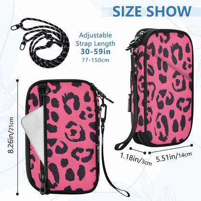Passport Holder Pink Leopard Neck Pouch Travel Wallet