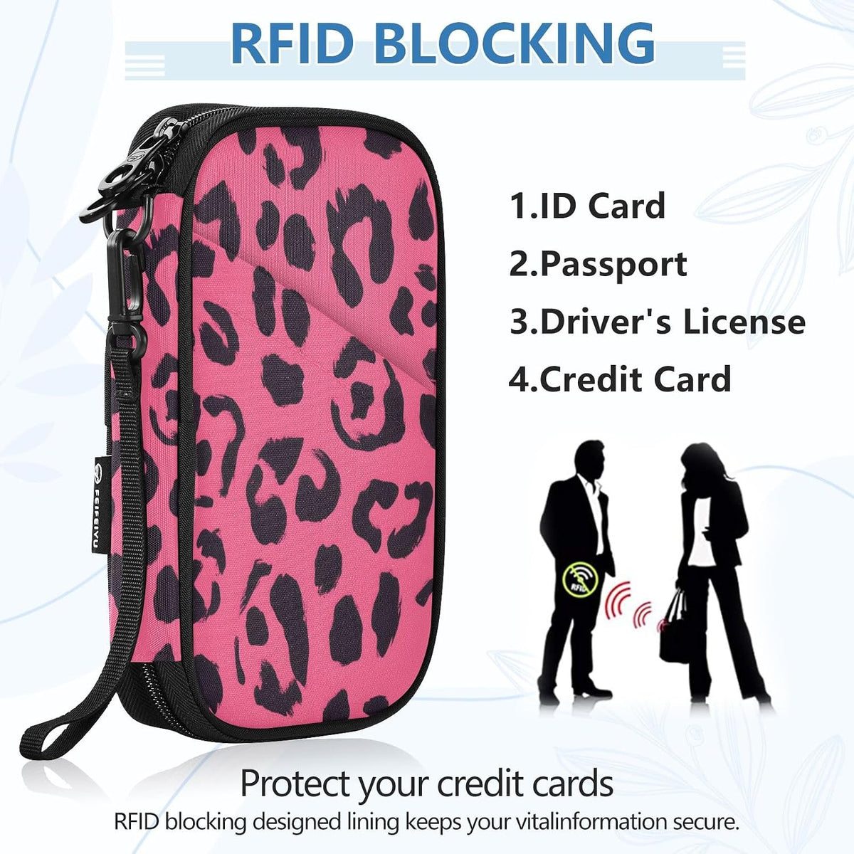 Passport Holder Pink Leopard Neck Pouch Travel Wallet