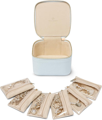 Travel Jewelry Case,Jewelry Box with 12 Velvet Jewelry Pouch Jewelry Travel Organizer for Women Girl Jewelry Case Necklace Rings Earrings Bags Wedding Gifts (White)