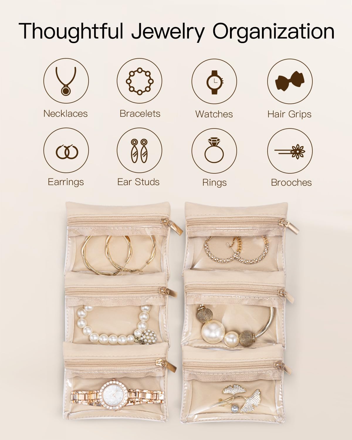 Travel Jewelry Case,Jewelry Box with 12 Velvet Jewelry Pouch Jewelry Travel Organizer for Women Girl Jewelry Case Necklace Rings Earrings Bags Wedding Gifts (White)