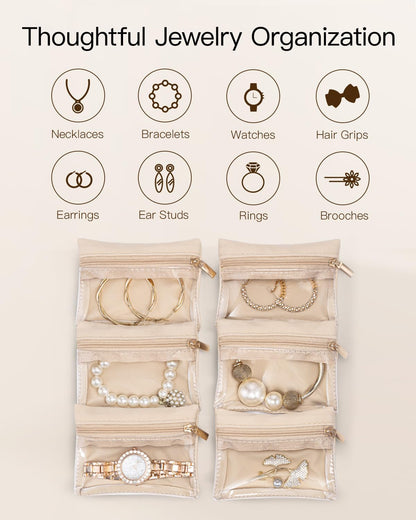 Travel Jewelry Case,Jewelry Box with 12 Velvet Jewelry Pouch Jewelry Travel Organizer for Women Girl Jewelry Case Necklace Rings Earrings Bags Wedding Gifts (White)