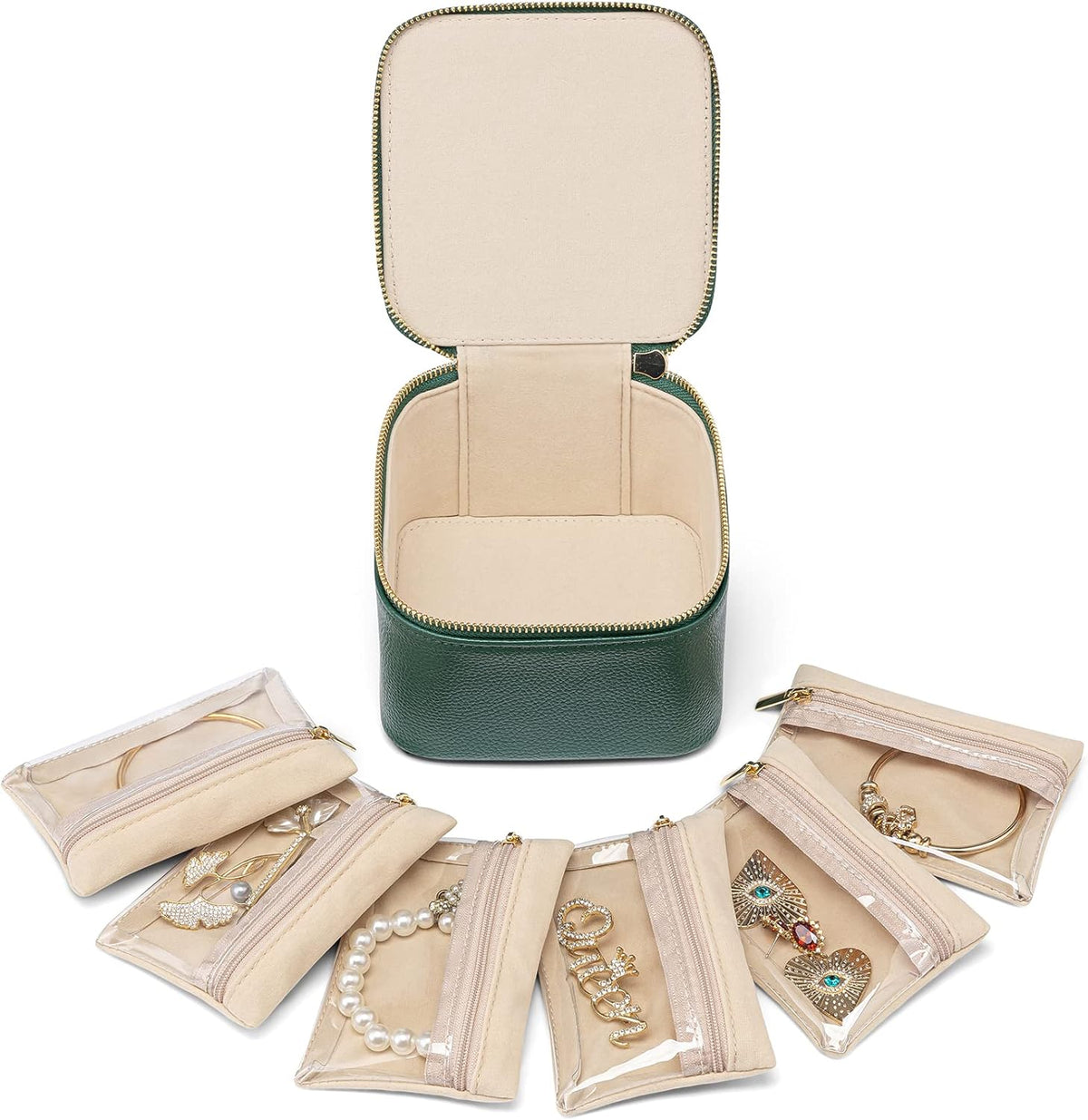 Travel Jewelry Case,Jewelry Box with 12 Velvet Jewelry Pouch Jewelry Travel Organizer for Women Girl Jewelry Case Necklace Rings Earrings Bags Wedding Gifts (White)