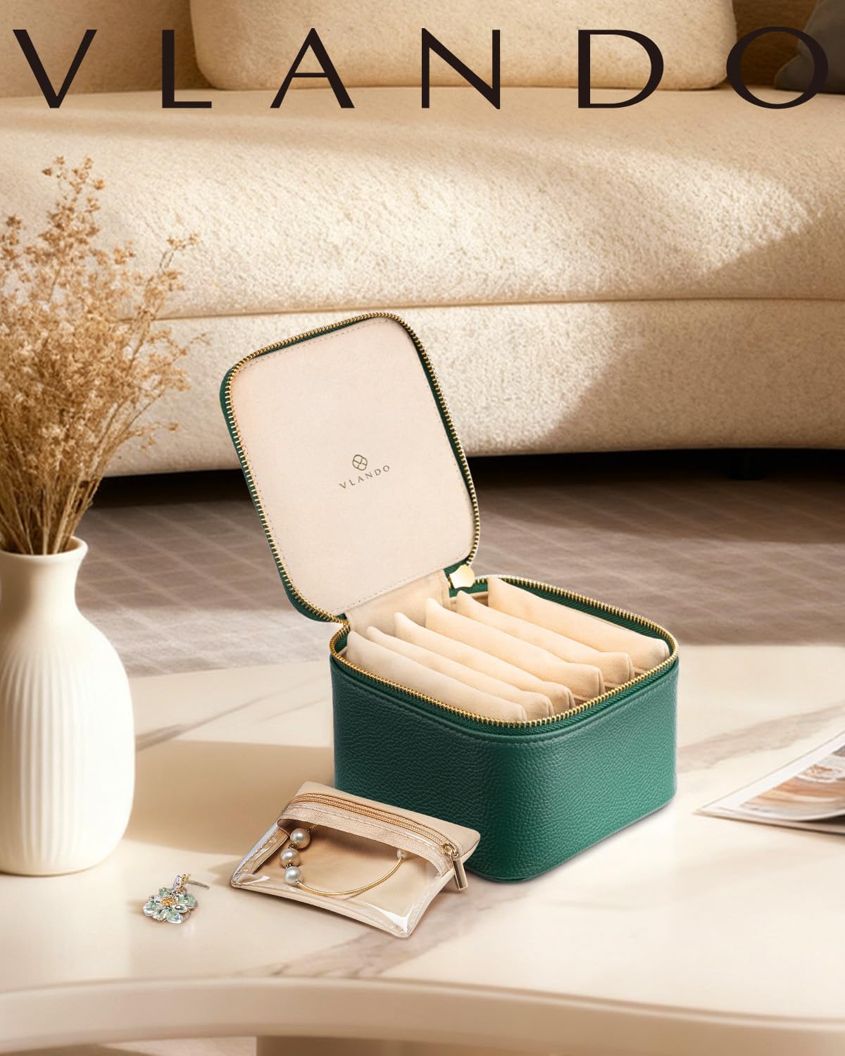Travel Jewelry Case,Jewelry Box with 12 Velvet Jewelry Pouch Jewelry Travel Organizer for Women Girl Jewelry Case Necklace Rings Earrings Bags Wedding Gifts (White)
