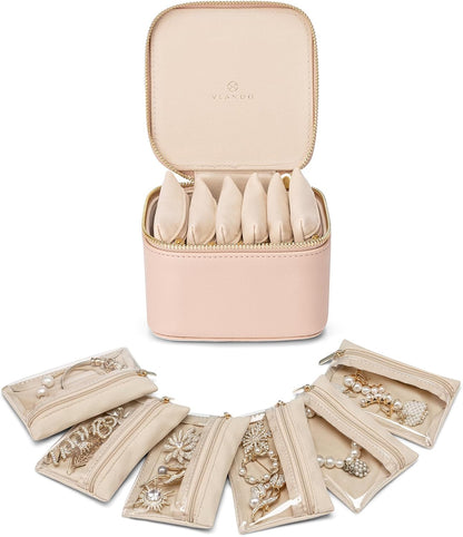 Travel Jewelry Case,Jewelry Box with 12 Velvet Jewelry Pouch Jewelry Travel Organizer for Women Girl Jewelry Case Necklace Rings Earrings Bags Wedding Gifts (White)