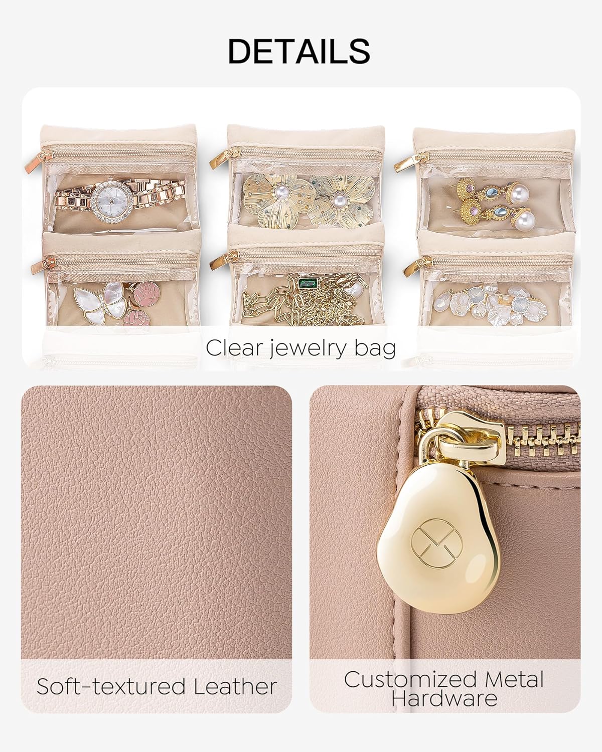 Travel Jewelry Case,Jewelry Box with 12 Velvet Jewelry Pouch Jewelry Travel Organizer for Women Girl Jewelry Case Necklace Rings Earrings Bags Wedding Gifts (White)