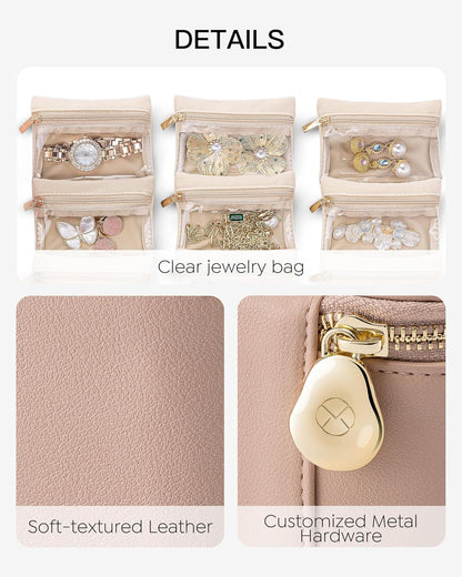 Travel Jewelry Case,Jewelry Box with 12 Velvet Jewelry Pouch Jewelry Travel Organizer for Women Girl Jewelry Case Necklace Rings Earrings Bags Wedding Gifts (White)