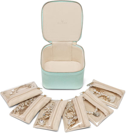 Travel Jewelry Case,Jewelry Box with 12 Velvet Jewelry Pouch Jewelry Travel Organizer for Women Girl Jewelry Case Necklace Rings Earrings Bags Wedding Gifts (White)