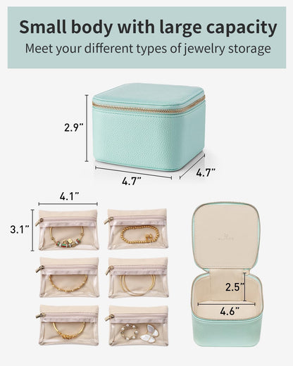 Travel Jewelry Case,Jewelry Box with 12 Velvet Jewelry Pouch Jewelry Travel Organizer for Women Girl Jewelry Case Necklace Rings Earrings Bags Wedding Gifts (White)