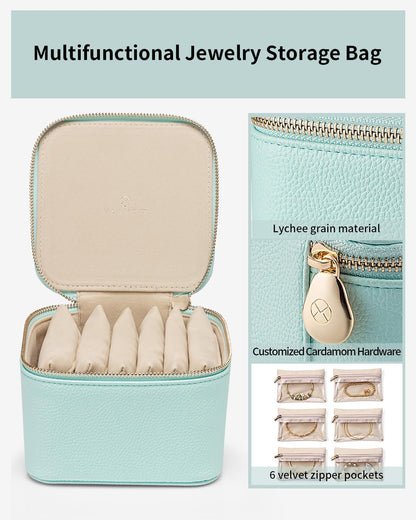 Travel Jewelry Case,Jewelry Box with 12 Velvet Jewelry Pouch Jewelry Travel Organizer for Women Girl Jewelry Case Necklace Rings Earrings Bags Wedding Gifts (White)