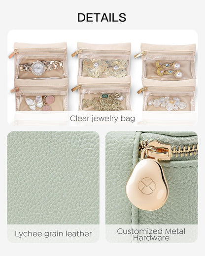 Travel Jewelry Case,Jewelry Box with 12 Velvet Jewelry Pouch Jewelry Travel Organizer for Women Girl Jewelry Case Necklace Rings Earrings Bags Wedding Gifts (White)
