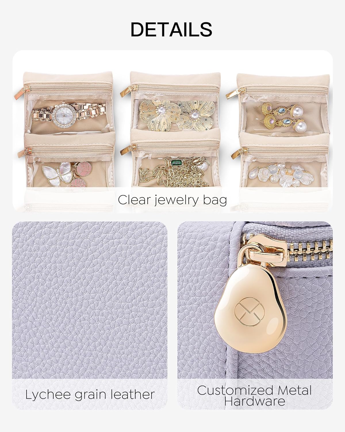 Travel Jewelry Case,Jewelry Box with 12 Velvet Jewelry Pouch Jewelry Travel Organizer for Women Girl Jewelry Case Necklace Rings Earrings Bags Wedding Gifts (White)