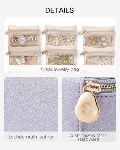 Travel Jewelry Case,Jewelry Box with 12 Velvet Jewelry Pouch Jewelry Travel Organizer for Women Girl Jewelry Case Necklace Rings Earrings Bags Wedding Gifts (White)