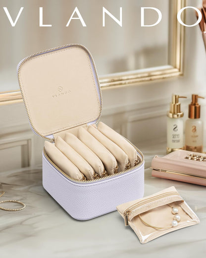Travel Jewelry Case,Jewelry Box with 12 Velvet Jewelry Pouch Jewelry Travel Organizer for Women Girl Jewelry Case Necklace Rings Earrings Bags Wedding Gifts (White)