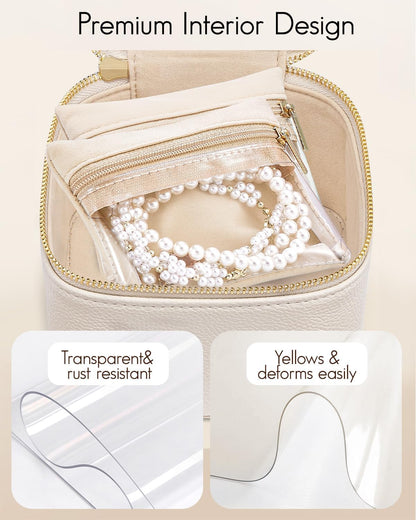 Travel Jewelry Case,Jewelry Box with 12 Velvet Jewelry Pouch Jewelry Travel Organizer for Women Girl Jewelry Case Necklace Rings Earrings Bags Wedding Gifts (White)