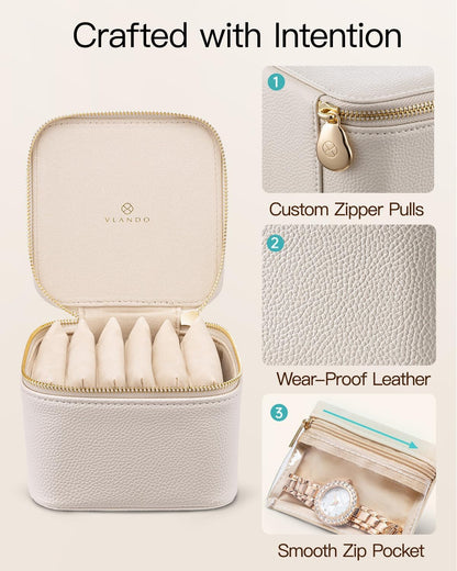 Travel Jewelry Case,Jewelry Box with 12 Velvet Jewelry Pouch Jewelry Travel Organizer for Women Girl Jewelry Case Necklace Rings Earrings Bags Wedding Gifts (White)