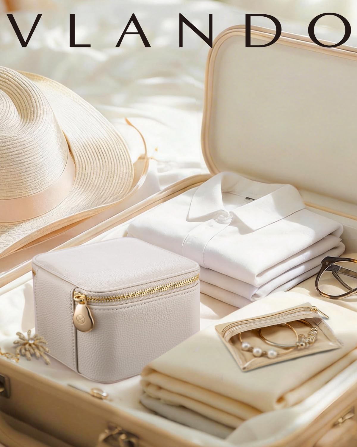 Travel Jewelry Case,Jewelry Box with 12 Velvet Jewelry Pouch Jewelry Travel Organizer for Women Girl Jewelry Case Necklace Rings Earrings Bags Wedding Gifts (White)