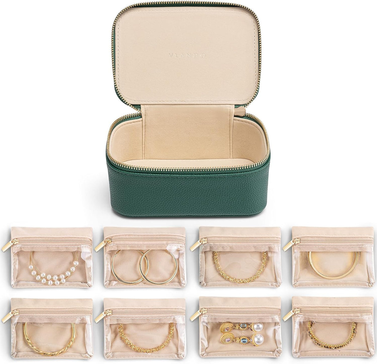 Travel Jewelry Case,Jewelry Box with 12 Velvet Jewelry Pouch Jewelry Travel Organizer for Women Girl Jewelry Case Necklace Rings Earrings Bags Wedding Gifts (White)