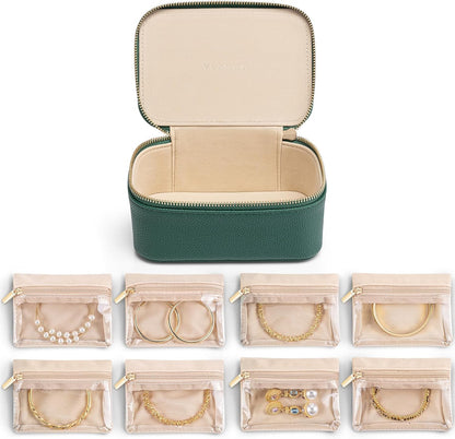 Travel Jewelry Case,Jewelry Box with 12 Velvet Jewelry Pouch Jewelry Travel Organizer for Women Girl Jewelry Case Necklace Rings Earrings Bags Wedding Gifts (White)