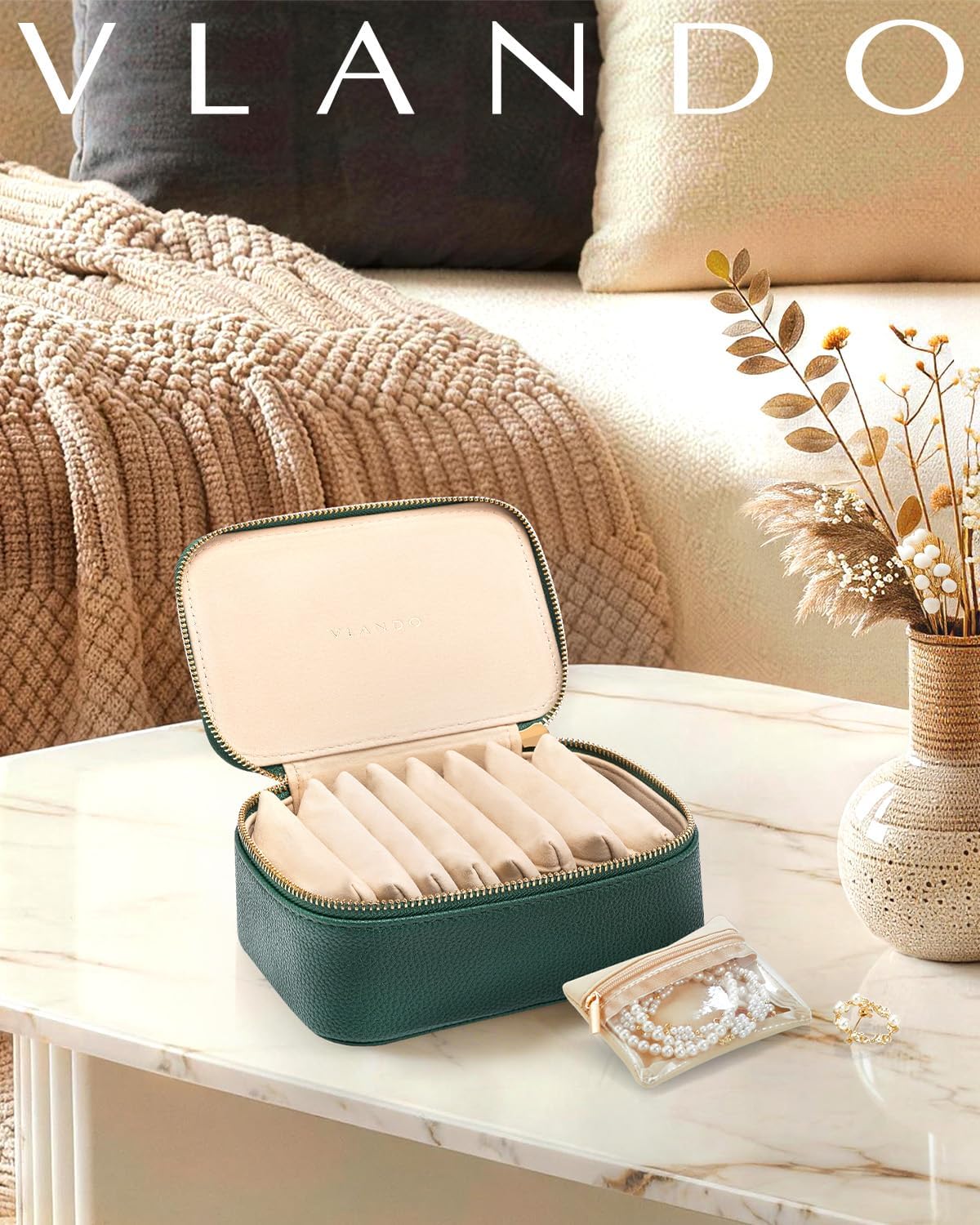 Travel Jewelry Case,Jewelry Box with 12 Velvet Jewelry Pouch Jewelry Travel Organizer for Women Girl Jewelry Case Necklace Rings Earrings Bags Wedding Gifts (White)