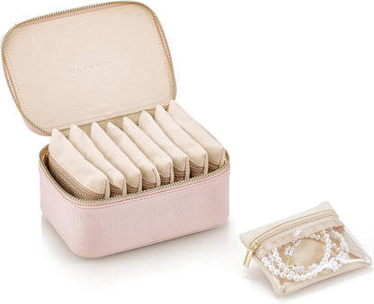 Travel Jewelry Case,Jewelry Box with 12 Velvet Jewelry Pouch Jewelry Travel Organizer for Women Girl Jewelry Case Necklace Rings Earrings Bags Wedding Gifts (White)