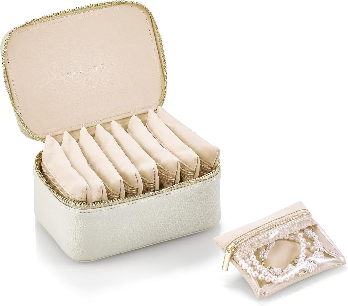 Travel Jewelry Case,Jewelry Box with 12 Velvet Jewelry Pouch Jewelry Travel Organizer for Women Girl Jewelry Case Necklace Rings Earrings Bags Wedding Gifts (White)
