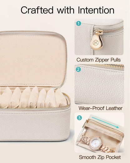 Travel Jewelry Case,Jewelry Box with 12 Velvet Jewelry Pouch Jewelry Travel Organizer for Women Girl Jewelry Case Necklace Rings Earrings Bags Wedding Gifts (White)