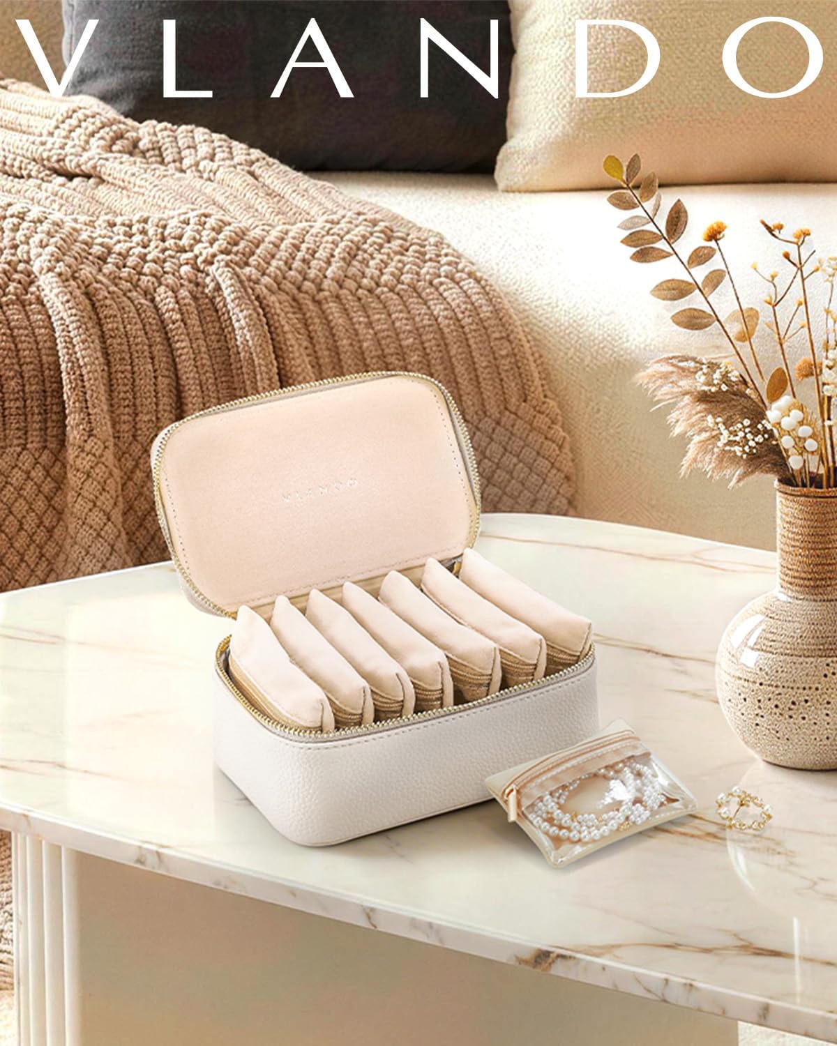 Travel Jewelry Case,Jewelry Box with 12 Velvet Jewelry Pouch Jewelry Travel Organizer for Women Girl Jewelry Case Necklace Rings Earrings Bags Wedding Gifts (White)