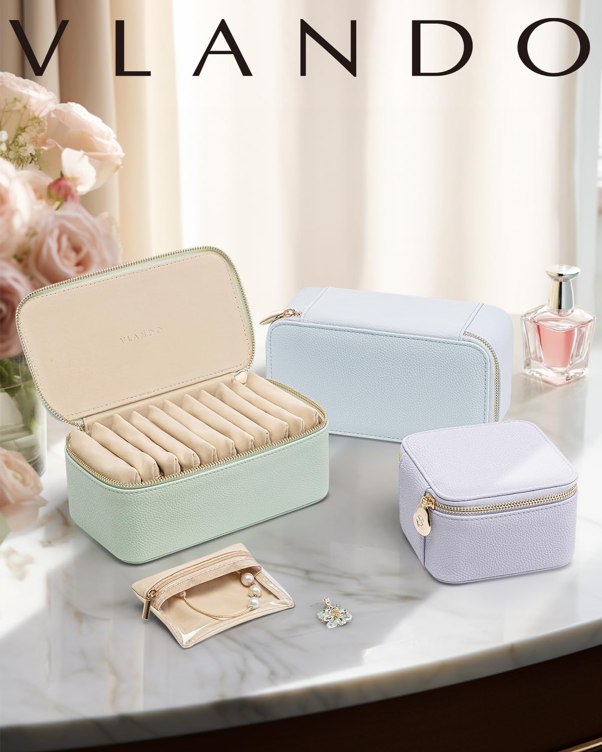 Travel Jewelry Case,Jewelry Box with 12 Velvet Jewelry Pouch Jewelry Travel Organizer for Women Girl Jewelry Case Necklace Rings Earrings Bags Wedding Gifts (White)