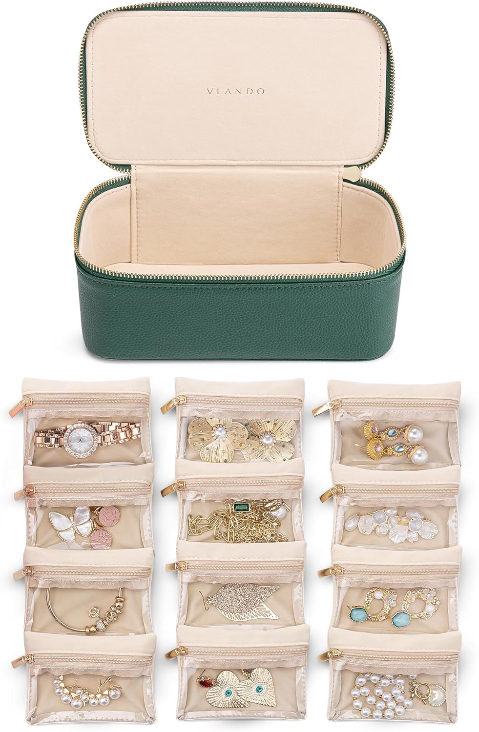 Travel Jewelry Case,Jewelry Box with 12 Velvet Jewelry Pouch Jewelry Travel Organizer for Women Girl Jewelry Case Necklace Rings Earrings Bags Wedding Gifts (White)