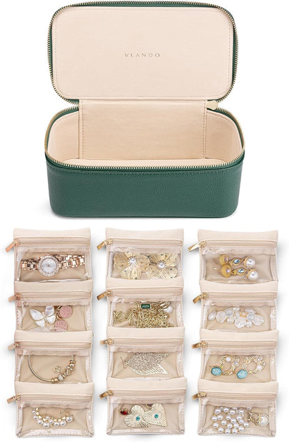 Travel Jewelry Case,Jewelry Box with 12 Velvet Jewelry Pouch Jewelry Travel Organizer for Women Girl Jewelry Case Necklace Rings Earrings Bags Wedding Gifts (White)