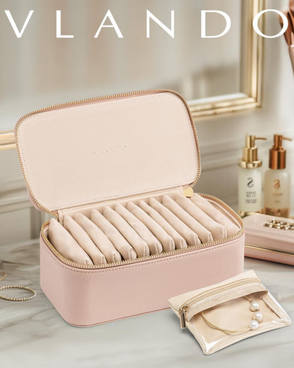 Travel Jewelry Case,Jewelry Box with 12 Velvet Jewelry Pouch Jewelry Travel Organizer for Women Girl Jewelry Case Necklace Rings Earrings Bags Wedding Gifts (White)