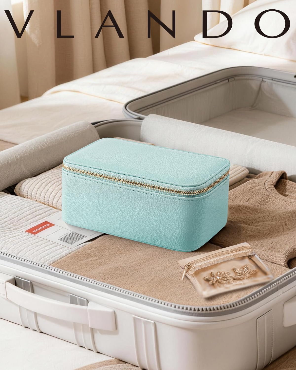 Travel Jewelry Case,Jewelry Box with 12 Velvet Jewelry Pouch Jewelry Travel Organizer for Women Girl Jewelry Case Necklace Rings Earrings Bags Wedding Gifts (White)
